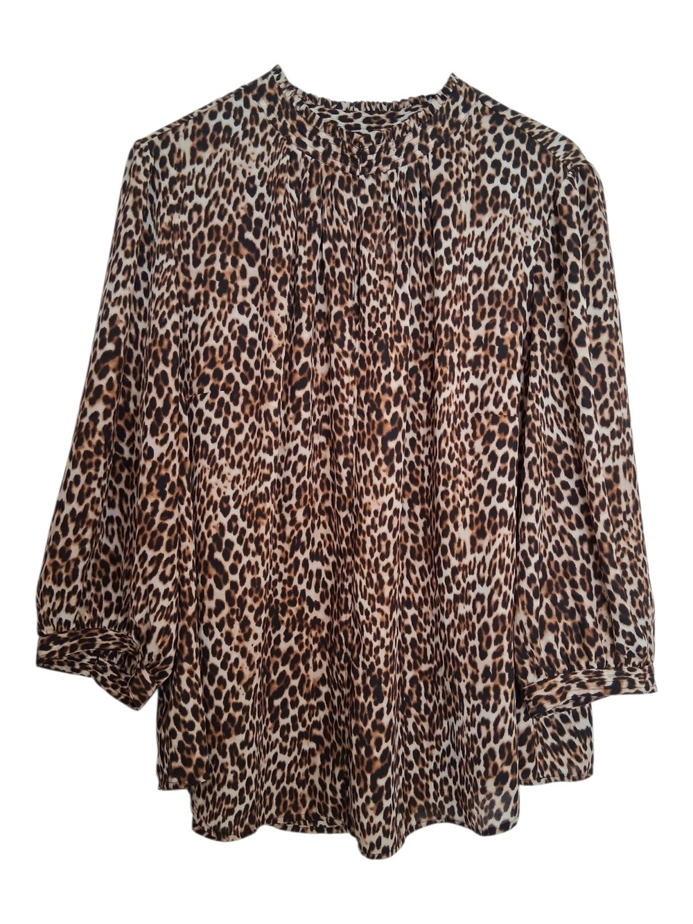 Worthington Leopard Print Ruffle Mock Neck Blouse Size 2X